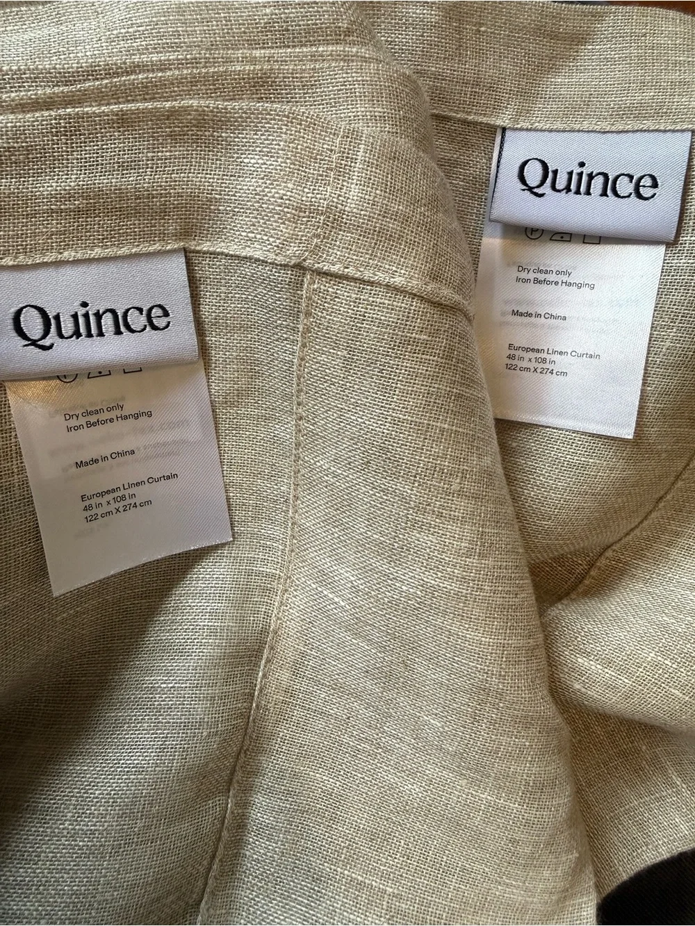Quince Natural Beige European Linen Light Filtering Curtain 48x108